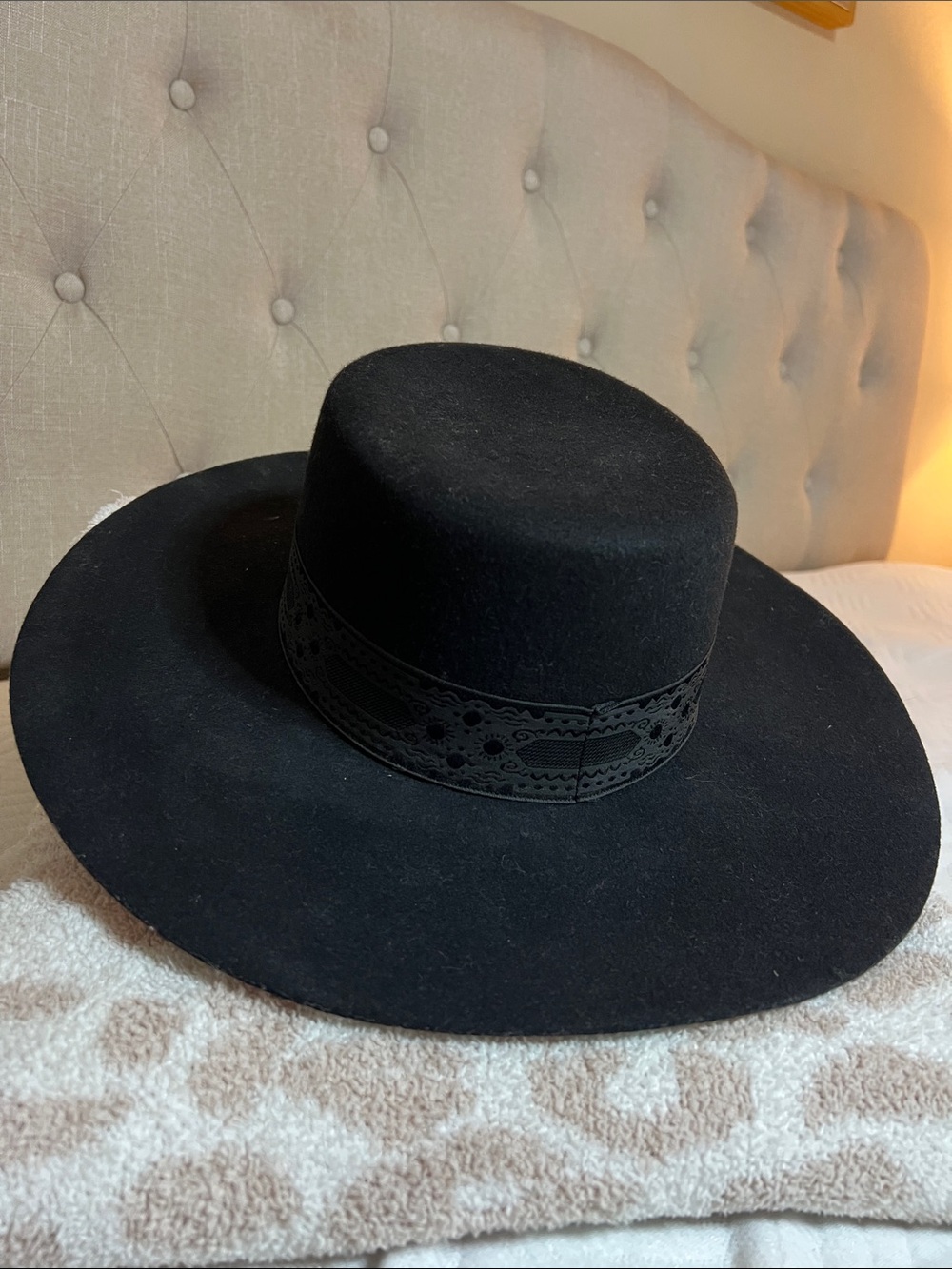 Lack of Color Sierra Boater Hat Black Wool Wide Brim Size M Free People